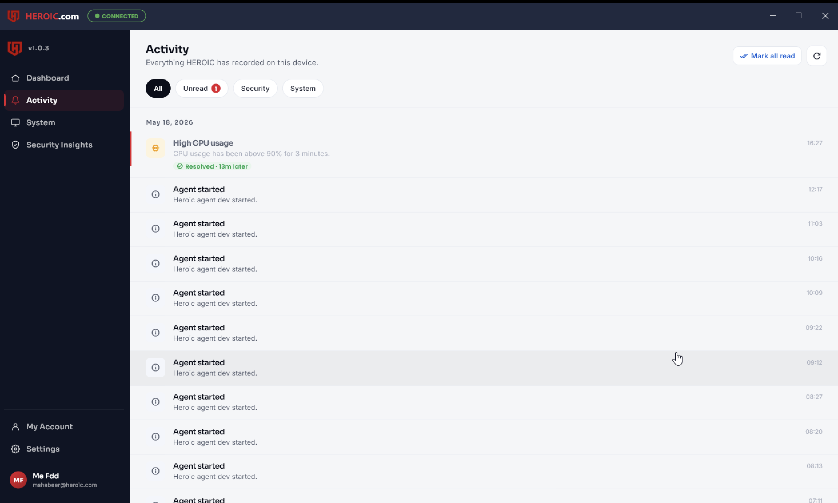 HEROIC desktop activity all events