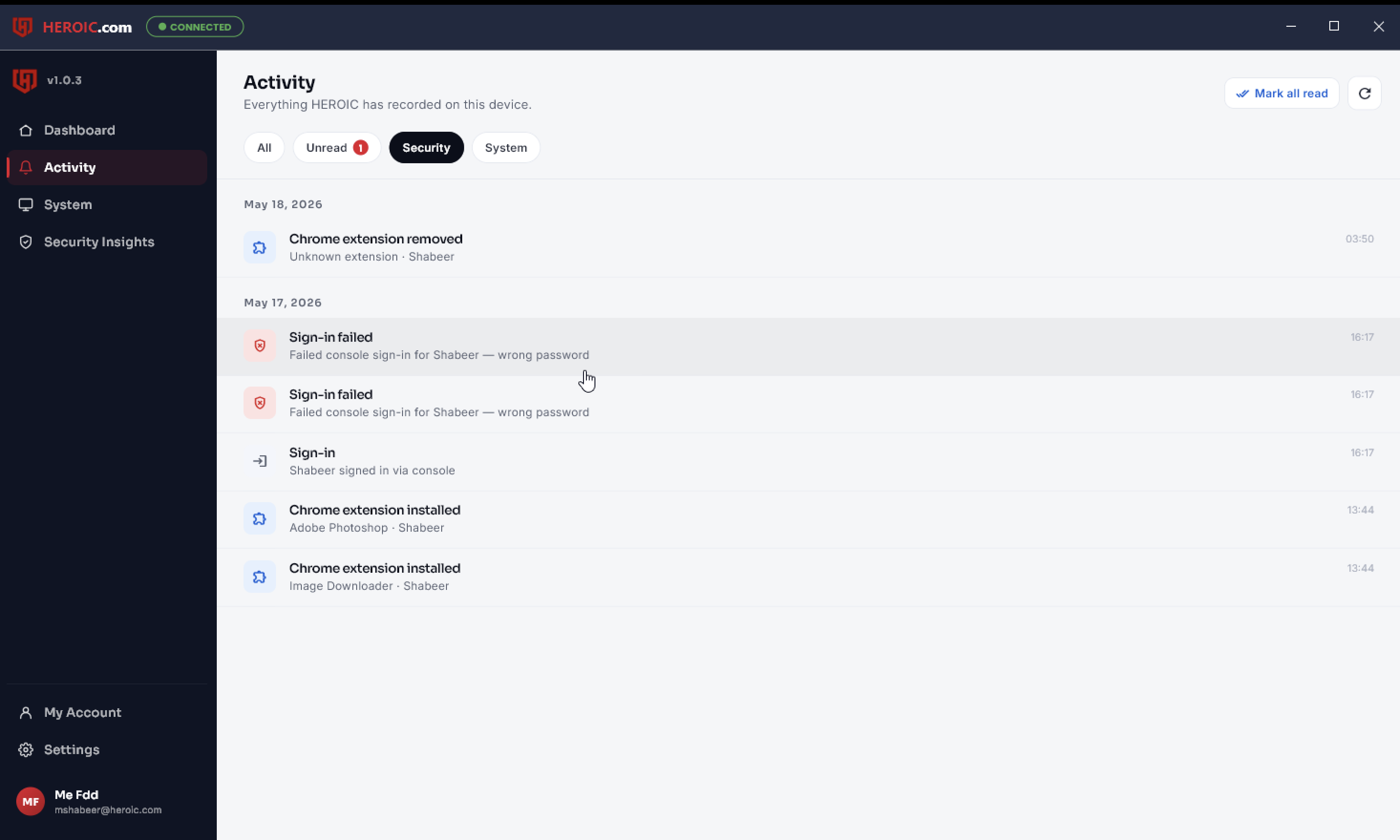 HEROIC desktop security activity