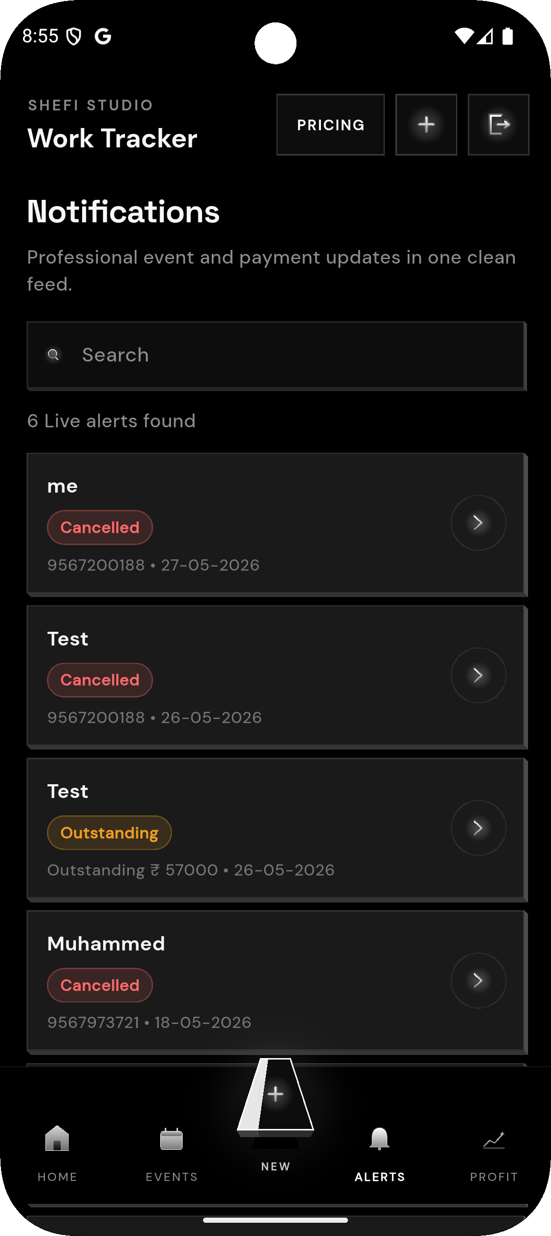 Notifications screen