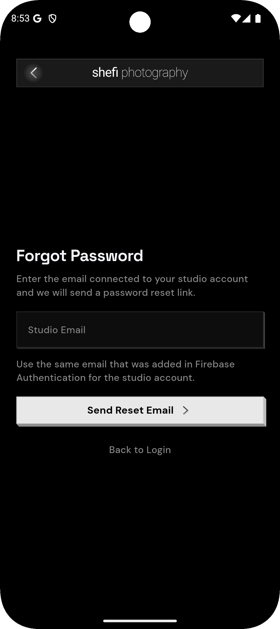 Forgot password screen