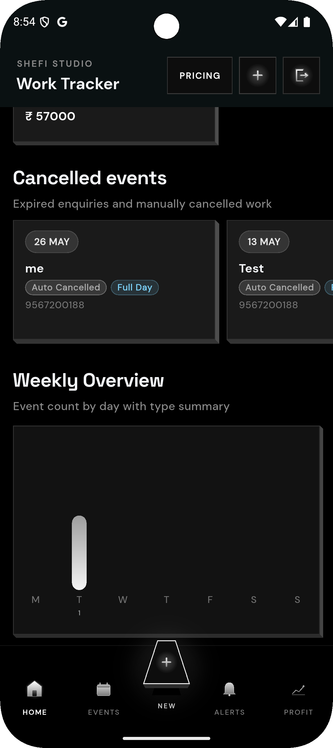 Cancelled events and weekly overview